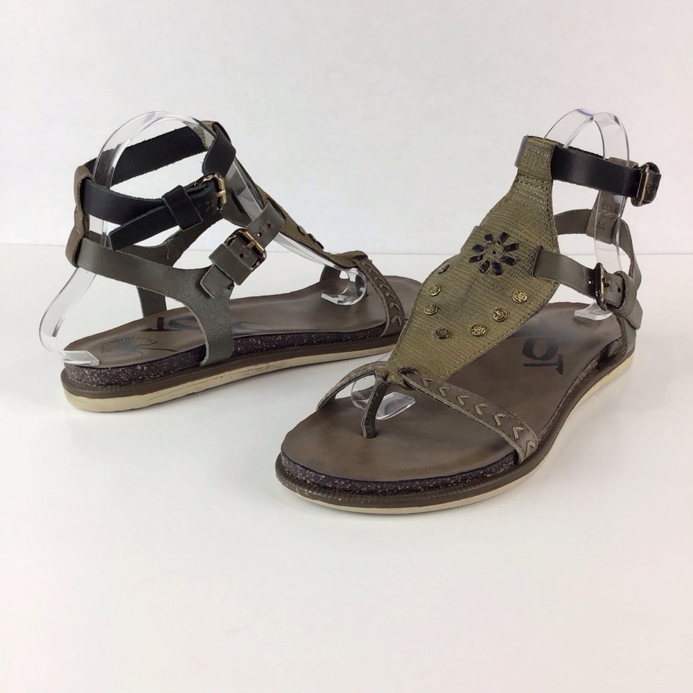 OTBT Stargaze Khaki Green & Black Leather Flat Sandals | 9 - Picture 3 of 13